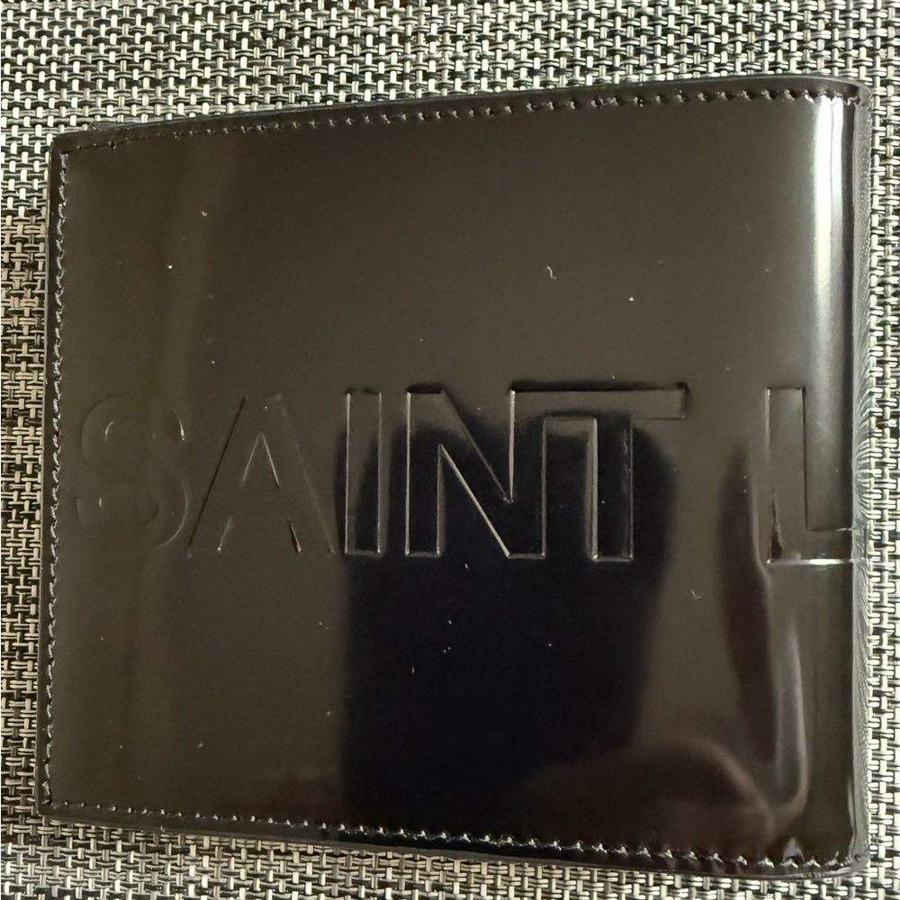 Saint Laurent Glossy Black Patent Logo Bifold Wallet